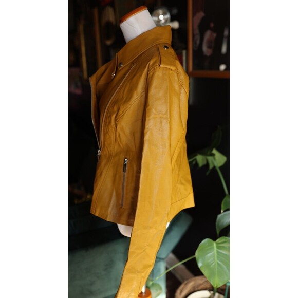 New York & Company Faux-Leather Mustard Yellow Gold Moto Biker Jacket Large - Picture 13 of 13